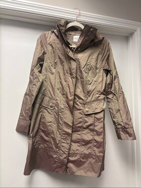 Cole Haan Iridescent Taupe Hooded Trench Coat